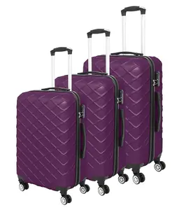 LUGGIT 3 Pcs Travel Lightweight Trolley Luggage Suitcase Set of 3 Sizes, ABS Shell - Quilted Purplish Red