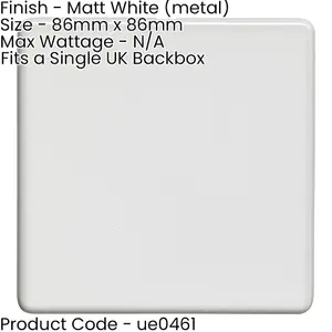 2 PACK Single SCREWLESS MATT WHITE Blanking Plate Round Edged Wall Hole Cover