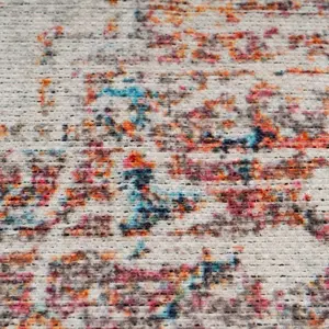 Distressed Beige Multicolour Persian Style Washable Non Slip Rug 200x290cm