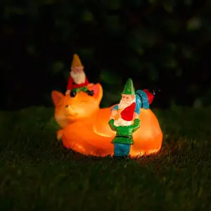 Solar Sleeping Fox Ornament Gnome Garden Home Patio Decking Flower Bed Standing