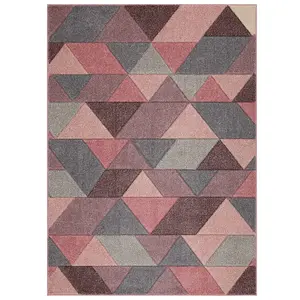 Modern Easy to Clean Geometric Pink Rug for Dining Room-120cm X 170cm