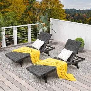 Costway Folding Patio Rattan Chaise Lounge Padded Outdoor Wicker Recliner w/5-Level Adjustable Back