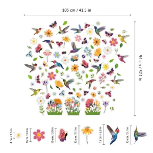 Walplus Small Hummingbirds with Butterflies In The Meadow Of Flowers Window Clings Rooms Décor