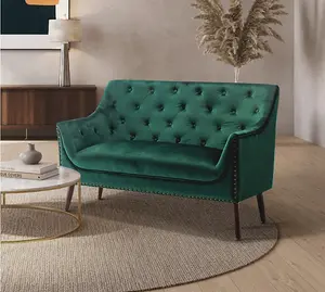 2 Seater Loveseat Small Sofa in Emerald Green Velvet