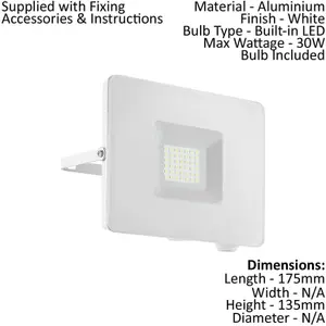 IP65 Outdoor Wall Flood Light White Adjustable 30W Built in LED Porch Lamp