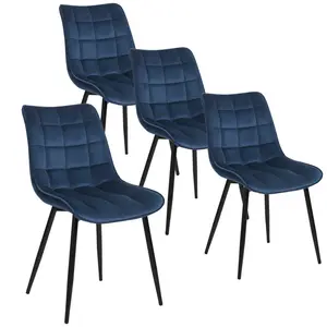 Set Of 4 Dining Room Chairs Kitchen Chair Cushioned Chair Design Chair With Backrests With Fabric Seat And Metal Frame Blue