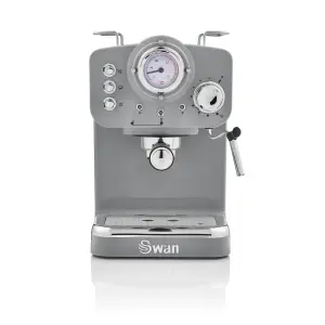 Swan Retro Pump Espresso Coffee Machine, Grey, 15 Bars of Pressure, Milk Frother, 1.2L Tank, SK22110GRN