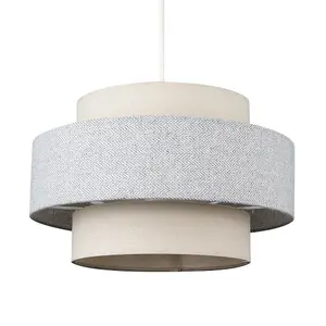 ValueLights Weaver Modern Cylinder Ceiling Pendant Light Shade In Cream and Grey Herringbone Finish