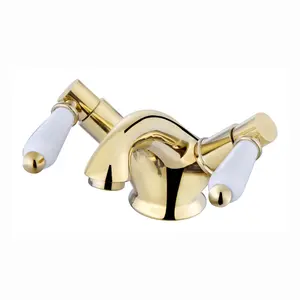 ENKI Downton Gold Monobloc Slotted Ceramic Lever Brass Basin Mixer Tap & Waste BBT0237