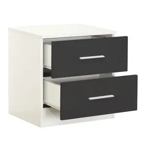 Eva 2 Drawer Bedside Table Matte White/Gloss Grey