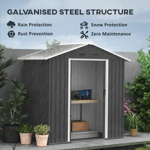 Outsunny 6.5x3.5ft Metal Garden Shed for Garden and Outdoor Storage, Dark Grey