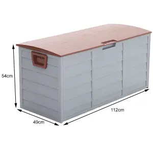 3.6 x 1.7 ft Brown Waterproof Wooden Style Large Plastic Garden Storage Box with Wheels 290L