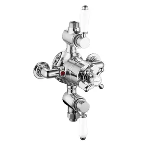 ENKI Downton Chrome White Traditional 2-Outlet Brass Thermostatic Triple Shower Valve