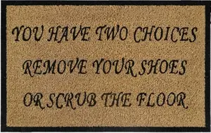 Natural Coir 60cm x 40cm heavy duty doormats with rubber base with humourous message (remove your shoes)