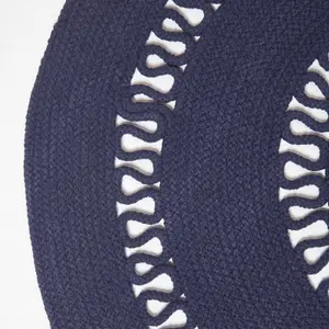 Homescapes Navy Crochet Braided Rug 90cm Round