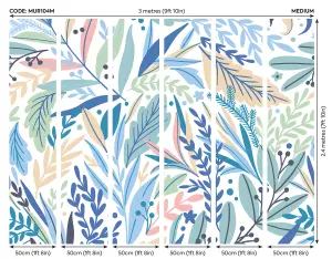 Origin Murals Floral Patterned Leaves Blue Matt Smooth Paste the Wall Mural 300cm wide x 240cm high