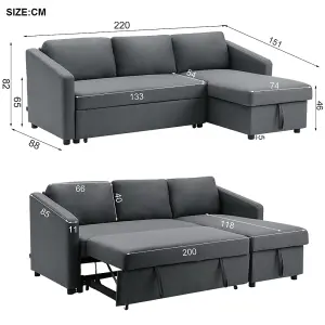 Dark Grey L Shaped Sofa Bed Fabric 3 Seater Corner Couch with Storage Chaise Lounge