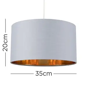 20cm H x 35cm W Cotton Drum Pendant Shade ( Uno ) Grey/Gold