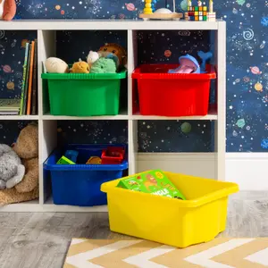 Wham 4x Stack & Store 16L Mixed Colour Plastic Storage Boxes. Home, Office, Classroom, Playroom, Toys, Books. L42 x W32 x H17cm