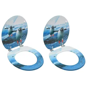 WC Toilet Seats with Lid 2 pcs MDF Penguin Design