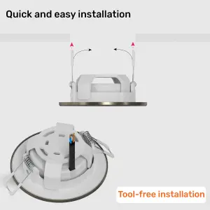 paul russells LED Downlight Brush Nickel Non-Dimmable Tiltable Recessed Spotlight 4.8W 400 Lumens IP44 Warm White 3000K Pack of 10