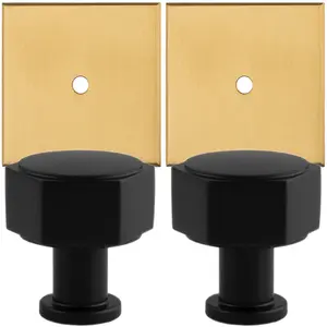 2 PACK - Cabinet Door Knob & Contrasting Backplate Set - Hex Kitchen Pull - Matt Black & Satin Brass