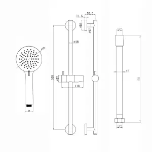 ENKI, Dune, BBT0248, Black, Thermostatic Deck Mounted Bath Shower Mixer Valve with Shower Head, Hose & Rail, Anti-Scald