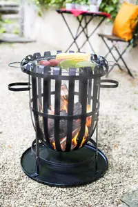 La Hacienda Vancouver Fire Pit Basket Bowl BBQ Grill Black Steel