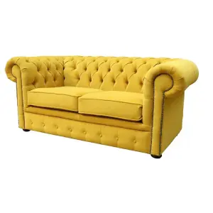 Chesterfield 2 Seater Cantare Mustard Yellow Easy Clean Fabric Sofa In Classic Style