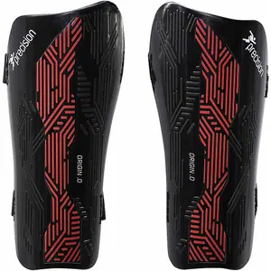 L - Football Shin Pad Guards - BLACK/RED - High Impact Wrap Around Leg Cover