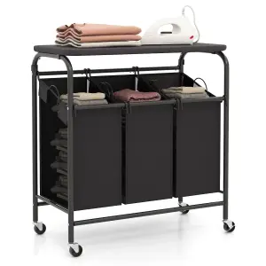 COSTWAY 3-Bag Laundry Sorter Cart Laundry Hamper with Ironing Board