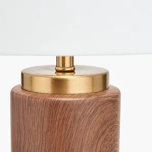 Wood Effect Ceramic Tall Table Lamp with Shade