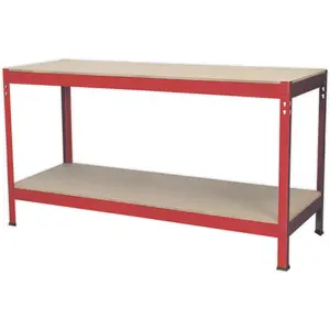 Versatile 1.5m x 0.6m Wooden Workbench with Steel Frame and Storage Shelf