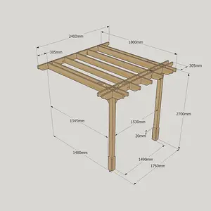 Wall Mounted Double Premium Pergola - Wood - L180 x W240 x H270 cm - Light Green