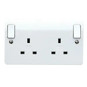 MK Double 13A 240V Gloss White Outboard Socket with 2 poles