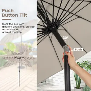 Costway 2.6 M Round Patio Sun Umbrella Outdoor Large Pulley Lift Market Umbrella