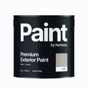 Hemway French Grey Exterior Matt Acrylic Paint 2.5L Tin Durable Emulsion Outdoor British-Made Wood, Masonry, Shed, Fence