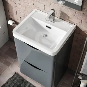 Nes Home Merton Grey Freestanding Vanity Basin Unit Square Rimless Close Coupled Toilet