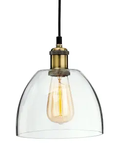 Luminosa Empire 1 Light Ceiling Pendant Antique Brass, Clear Glass, E27