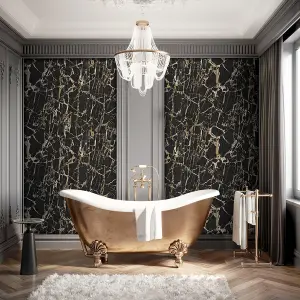 Vasari Enzo Marble Black/Gold Wallpaper