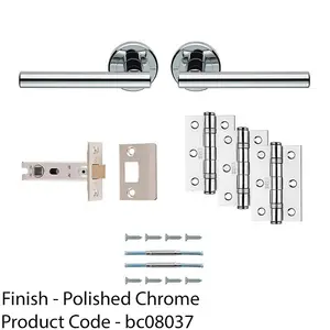 Premium Door Handle & Latch Pack - Polished Chrome Straight Bar Lever Round Rose