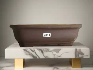 21cm Unglazed Bonsai Pot - Rectangle - 21cm x 16cm x 6cm - Brown