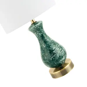 Dark Emerald Green Ceramic Table Lamp Base with White Snowflake and Marble Decor