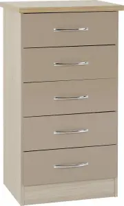 Nevada 5 Drawer Narrow Chest in Oyster Light Oak Effect Veneer