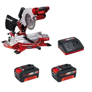 Einhell Cordless 18V Mitre Saw Power X Change +X2 4ah Batteries TE-MS 18/210 LI