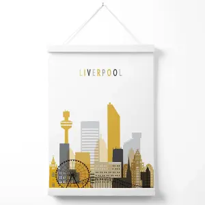 Liverpool Yellow and Grey City Skyline Poster with Hanger / 33cm / White