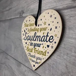 Red Ocean SOULMATE Gift Wooden Heart Best Friend Plaque Anniversary Valentines Day Gift For Boyfriend Girlfriend Husband Wife