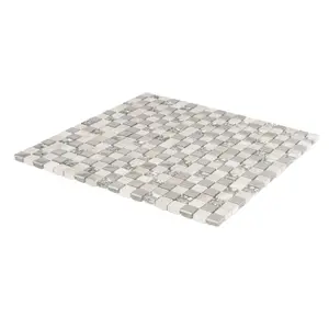 Mecine Grey Gloss Stone effect Glass, natural stone & stainless steel Mosaic tile, (L)300mm (W)300mm