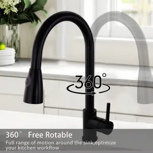 Kitchen Sink Taps Mixer with Pull Out Spray High Arc Pull Down Stainless Steel Kitchen Faucet Matte Black