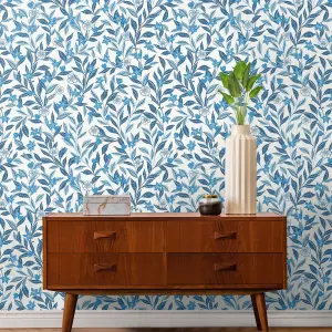 Galerie Mulberry Tree Blue Floral Leaf Wallpaper Roll